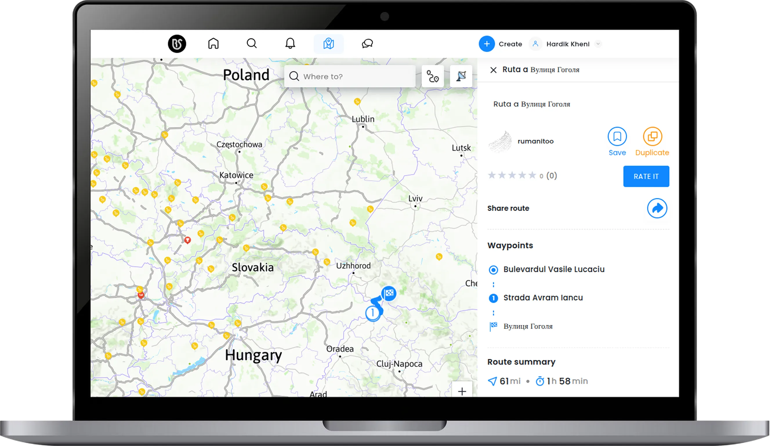 Route discovery and sharing for curated driving experiences
